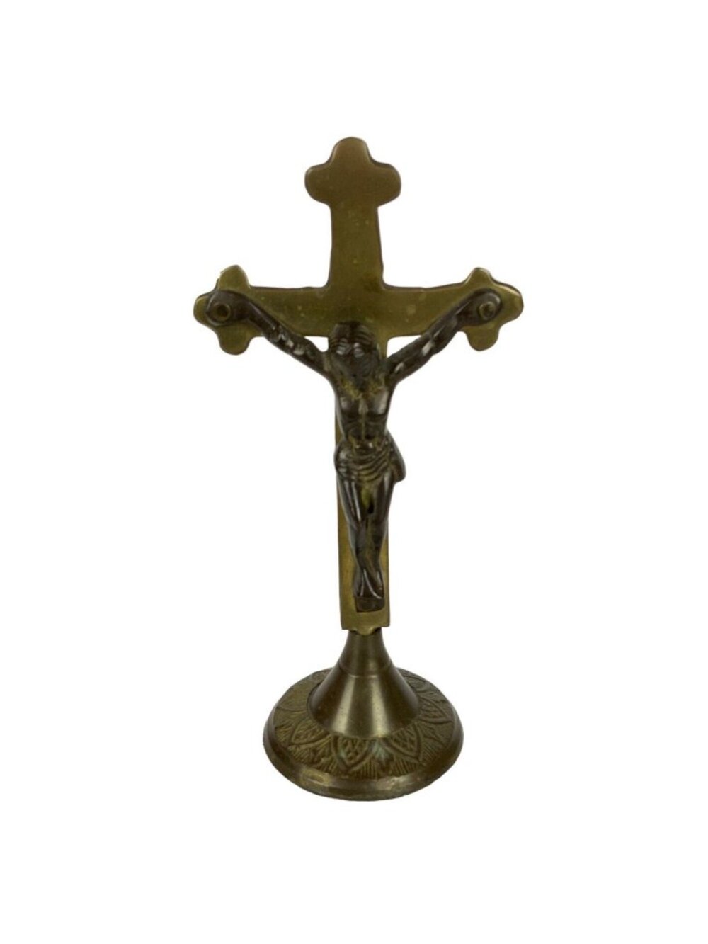 Solid Brass Crucifix Jesus On Cross Religious Icon Tabletop Decor Ornate Base